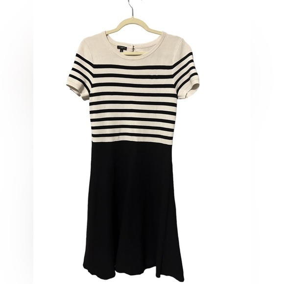 Talbots Black and White Striped Short Sleeve A-Line Career Dress MP - Picture 1 of 6